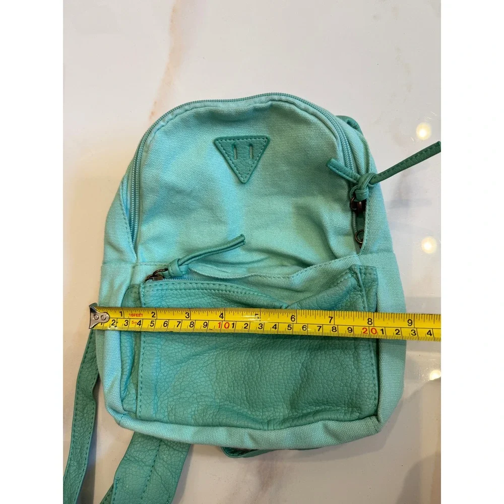 Guess Mint Green Canvas and Faux Leather Mini Backpack Bag
